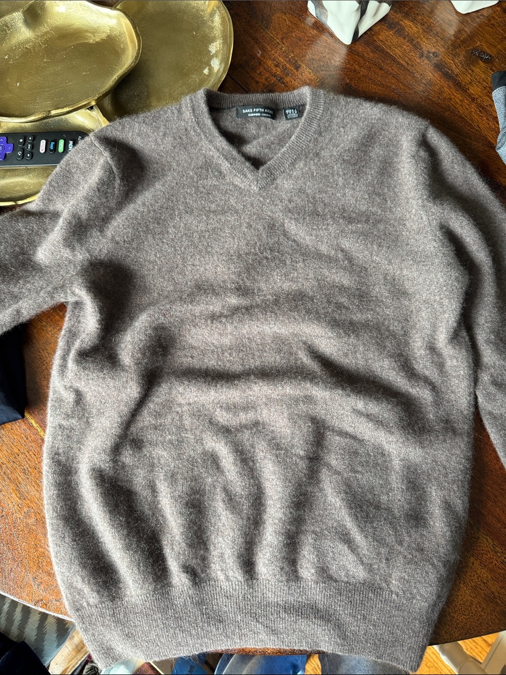 Saks Fifth Ave Men's V-Neck Sweater - Taupe Brown